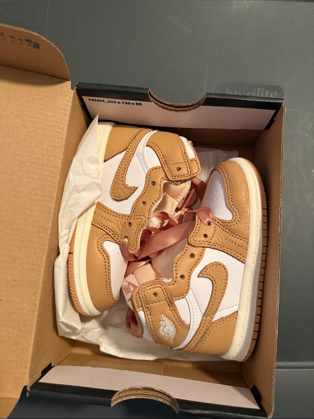 Nike Kids Tan High-Top Sneakers with Satin Ribbon Laces